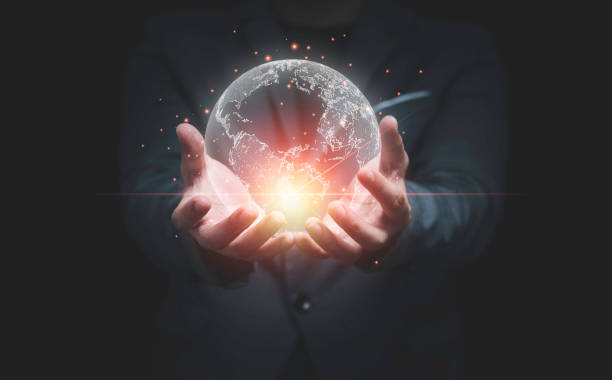 istock Businessman touching to virtual world with connection line for global networks and big data transformation technology linkage concept. 1320144075