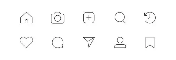 Vector illustration of Social media set icon for app. Button like comment and photo. Vector for web