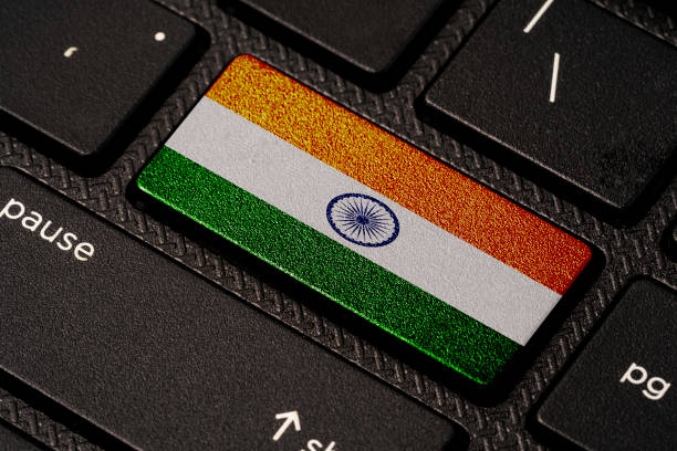 istock India flag print screen on laptop computer keyboard , India is country where highest population and high technology. 1320145481
