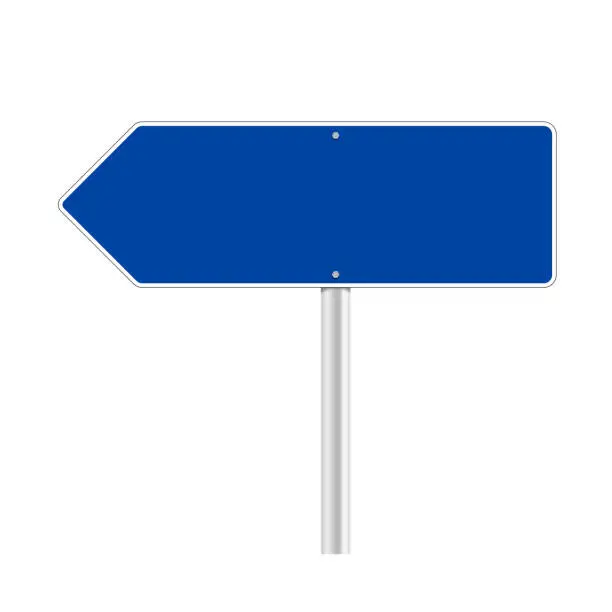 Vector illustration of Road blue traffic sign. Mockup - blank board with place for text, information and direction. Vector illustration isolated on white background.