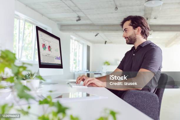 Man Working In The Office Stock Photo - Download Image Now - Computer Monitor, Computer, Business