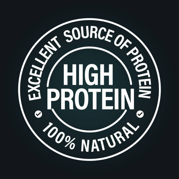 'excellent source of high protein' vector icon 'excellent source of high protein' vector icon isolated on dark background. health care abstract word processing stock illustrations