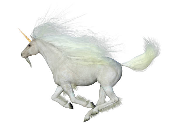 istock 3D illustration fantasy white unicorn on white 1320150661