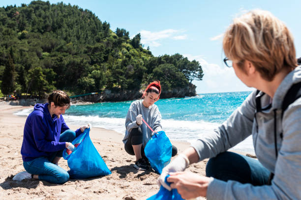 istock Group of  people cleaning beach area 1320150710