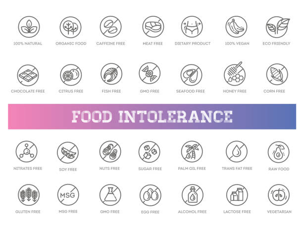alergen składniki wektor ikony. symbole składników bez alergenów - food additive stock illustrations
