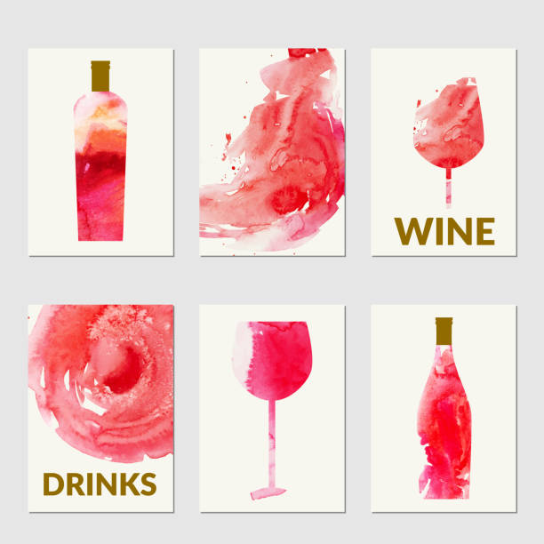 aquarell abstrakte wein hintergrund mit rotweinflasche - grape red grape red farmers market stock-grafiken, -clipart, -cartoons und -symbole