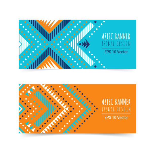Tribal banners Bright colorful horizontal banner design template set with tribal aztec style ornament. Ethnic background collection. EPS 10 vector website header concept illustration. Clipping mask. Cherokee stock illustrations