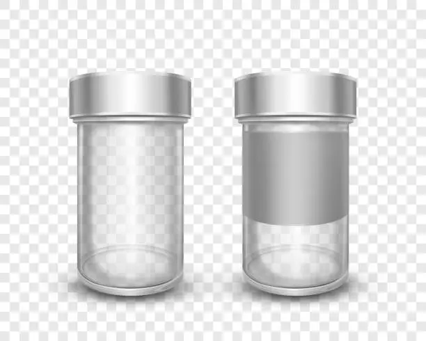 Vector illustration of Realistic empty glass jars with silver metal lids