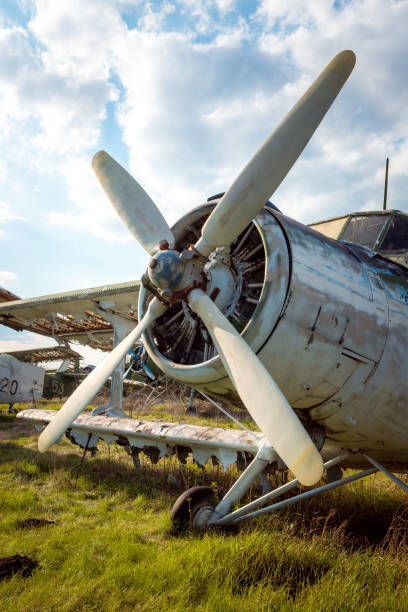 istock Old Soviet military aircraft standing at the airfield. Rusty used technique 1320159088