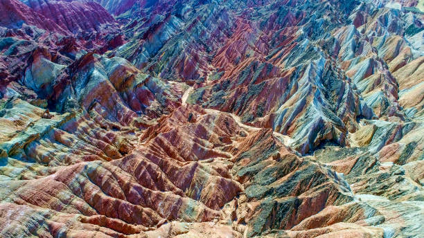 Aerial View of Rural Road through Danxia Landform