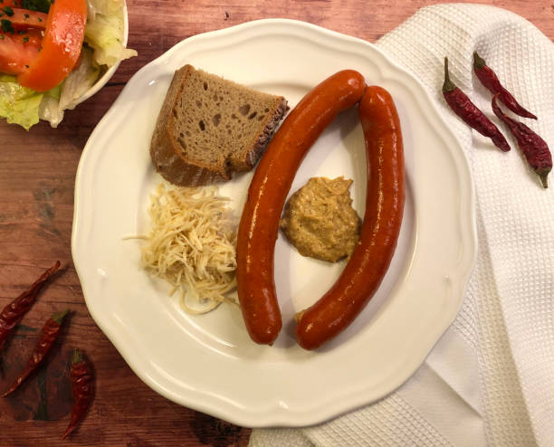 istock Debreziner sausages with mustard and fresh horseradish. 1320160408