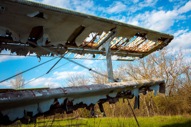 istock Part of an old rusty plane. Close-up. Selective focus. 1320160481