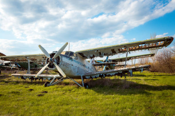 istock Old Soviet military aircraft standing at the airfield. Rusty used technique 1320162654