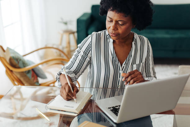 African woman working from home