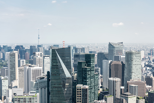 Aerial skyscraper view of office building and downtown of Tokyo.Tokyo is metropolis and center of new world's modern business