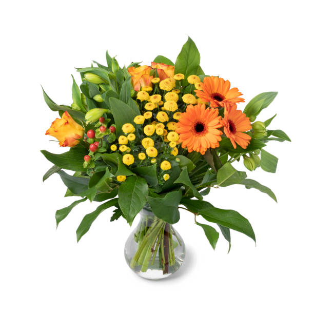 istock Springtime flower bouquet in glass vase on white background 1320170650