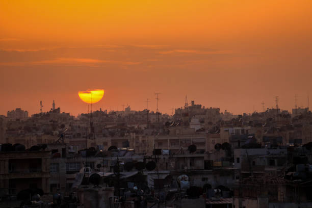 Aleppo Sunset in the Old destroyed city of Aleppo in Syria in October 2020 after ISIS was defeated islamic state stock pictures, royalty-free photos & images