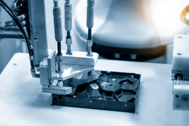 istock The hi-technology  material handling in hard disk parts production line by robotic system. 1320172838