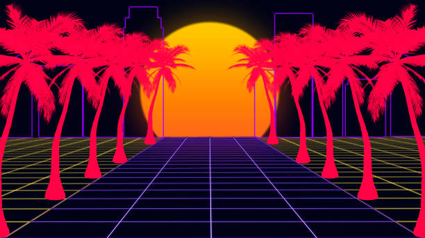 istock Beautiful beach evening, sunset, synth wave and retro wave, vaporwave futuristic aesthetics 1320174077