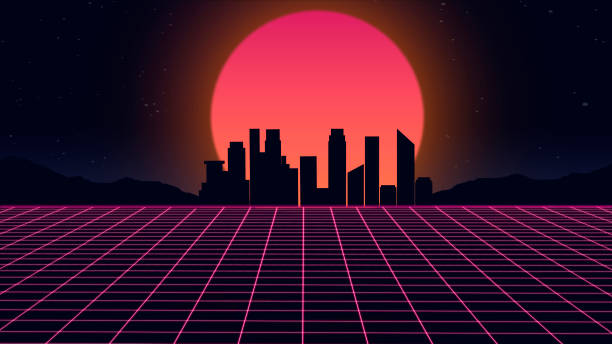 istock Beautiful city evening, sunset, synth wave and retro wave, vaporwave futuristic aesthetics 1320174196