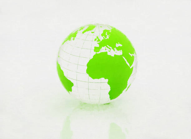 istock Green glass world globe on white canvas background 1320176174