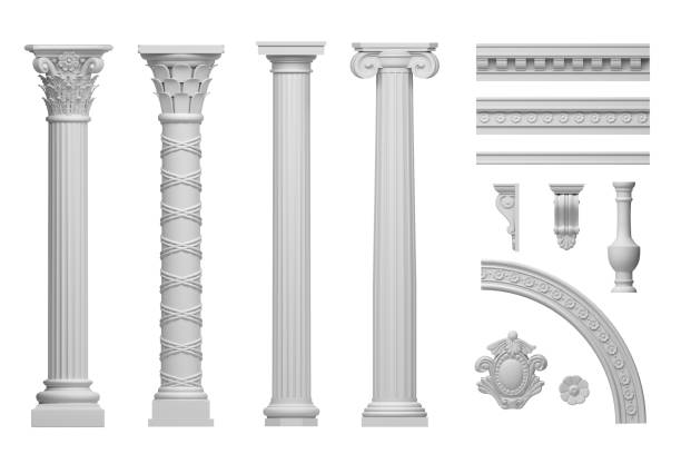Classic white antique marble columns set 3d illustration. Classic antique white marble columns set in in different styles greek culture photos stock pictures, royalty-free photos & images