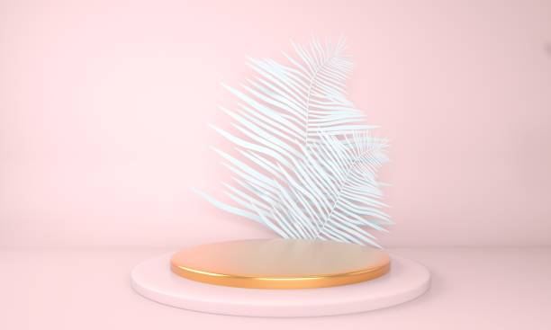 istock Product display podium decorated with leaves on pastel background, 3d illustration 1320177885