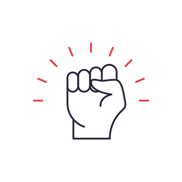 жизни чёрных важны. кулак рука вверх линия значок. кулак поднят. девушка державы. символ феминизма. концепция единства, революции, остановит - boycott stock illustrations