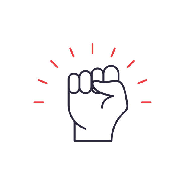 Fist Hand up Line Icon. Fist raised up. Girl Power. Feminism symbol. Concept of Unity, Revolution, Stop Violence. Stop racism. Protest Sign. Editable stroke. Vector illustration Fist Hand up Line Icon. Fist raised up. Girl Power. Feminism symbol. Concept of Unity, Revolution, Stop Violence. Stop racism. Protest Sign. Editable stroke. Vector illustration punching the air stock illustrations