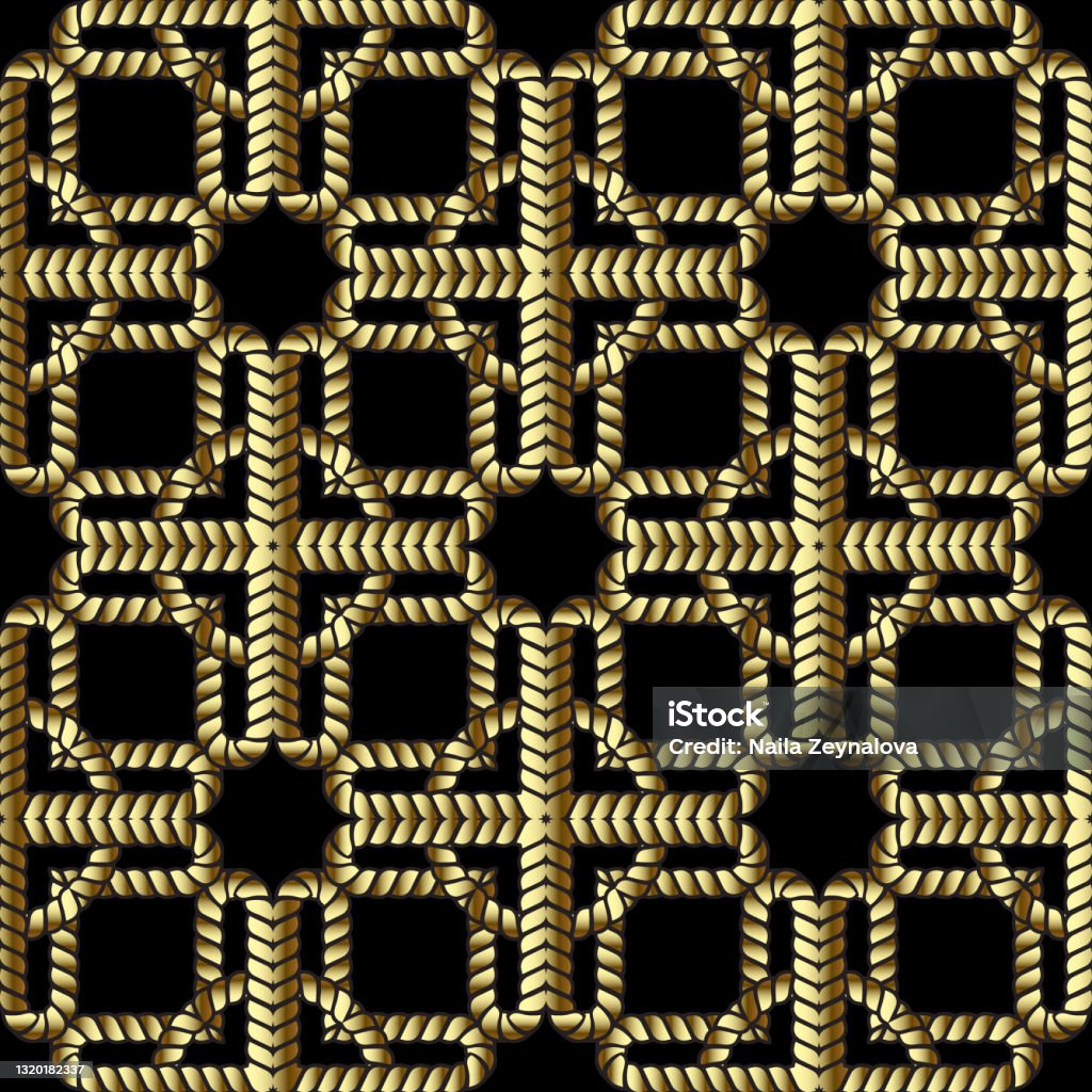 Golden Rope Pattern Gold Ropes 3d Seamless Pattern Vector Ornamental Background Repeat ...