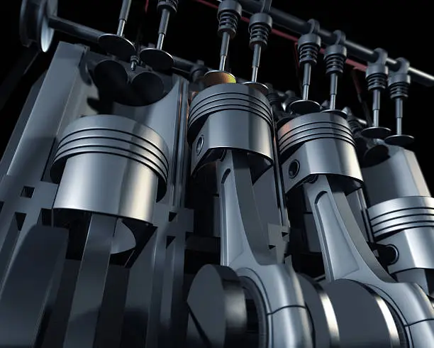 High quality render of a 4 cylinder 16 valves 3d engine cutaway.