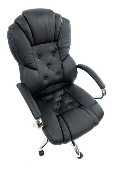 istock Black leather office chair isolated on white. Top view 1320186319
