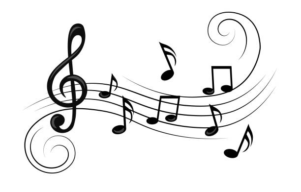 곡선과 소용돌이가 있는 음악 노트 - 악기 stock illustrations