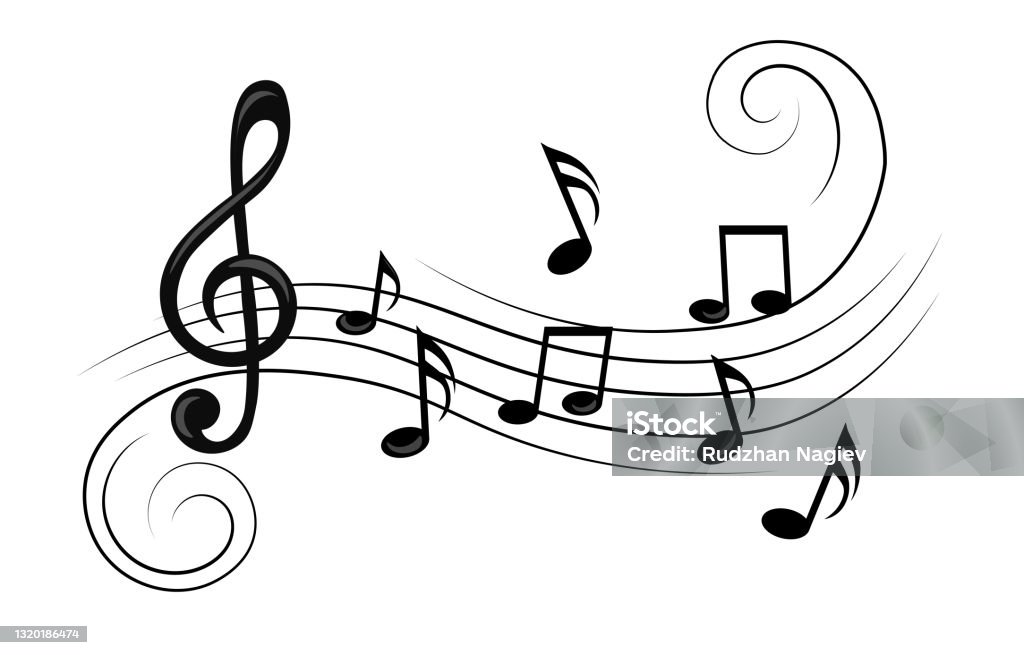 Music notes, with curves and swirls Music notes, with curves and swirls, staff treble clef notes musician. Flat abstract cartoon vector illustration concept design web banner isolated on white background Music stock vector