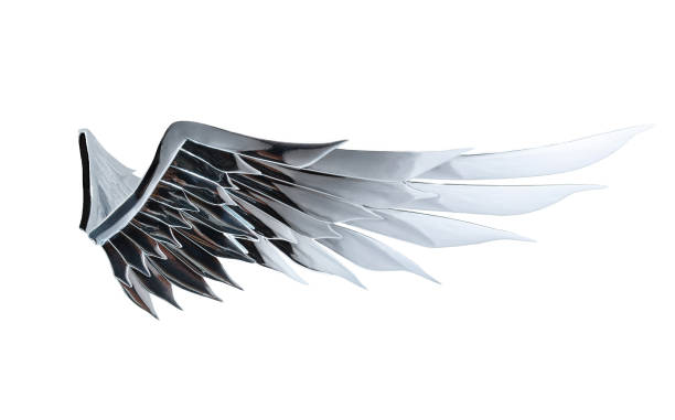 Metal silver angel wing isolated on white background with clipping path Beautiful mirror angel wing object isolated on white background with clipping path pegasus stock pictures, royalty-free photos & images