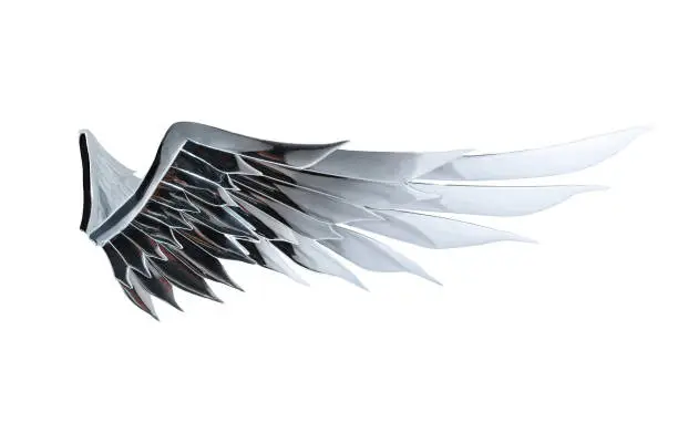 Beautiful mirror angel wing object isolated on white background with clipping path