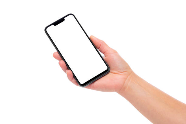 istock Woman's hand holding smartphone isolated on white 1320187968