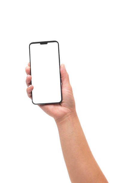 istock Woman's hand holding straight up a smartphone 1320188117