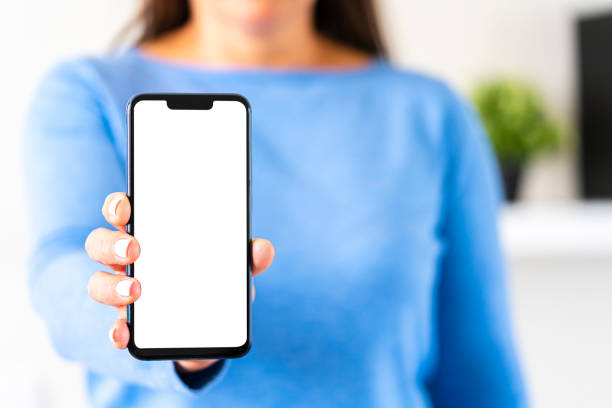 istock Unrecognizable female showing blank smartphone screen 1320188220