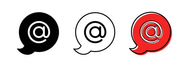 Vector illustration of The character set for the dog in the speech bubble is @. The Internet symbol is the separator between the username and the domain in the email address. Vector elements