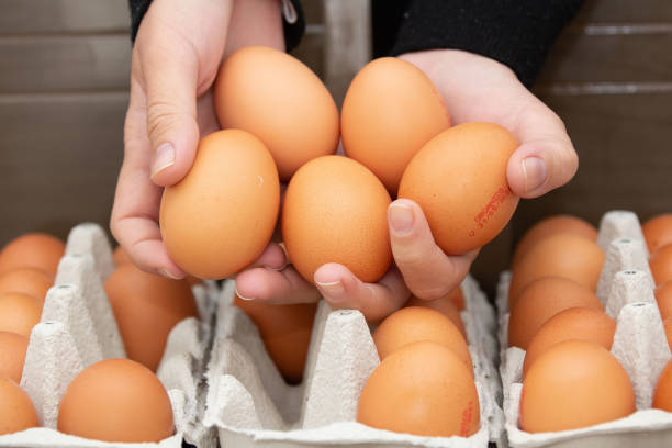 istock Brown and organic chicken egg tray on the table. 1320190709