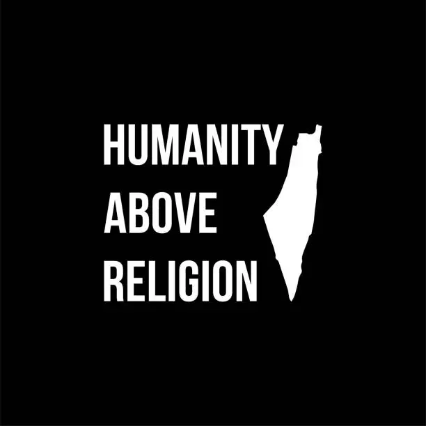 Vector illustration of Minimalist Black And White Palestine Humanity Above Religion Sticker Design Vector Illustration