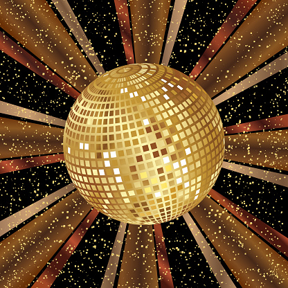Mirror golden disco ball on creative background. Vector graphics for design and decoration.