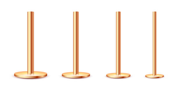 istock Realistic metal poles collection isolated on white background. Glossy bronze pipes of various diameters. Billboard or advertising banner mount, holder. Vector illustration 1320199721