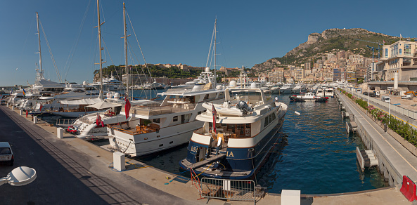 Monaco, Monaco - July 08 2008: View of Monaco harbor from the pier at Pointe Focinane.