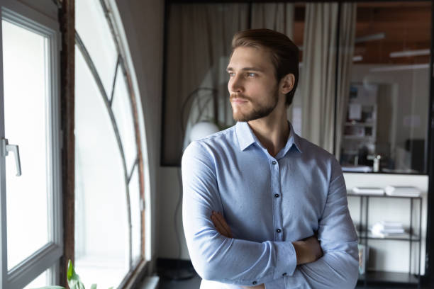 istock Close up confident businessman executive looking to aside, business vision 1320207973