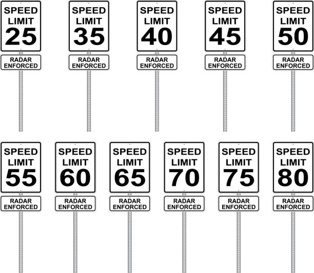 Collection of Speed Limit - Radar Enforced street signs - Vector Illustration Collection of Speed Limit - Radar Enforced street signs - Vector Illustration speed limit sign stock illustrations