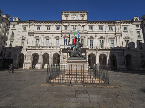 Turin, Italy - Circa May 2016: Palazzo di Citta meaning Town Hall