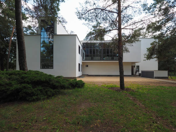Dessau, Germany - Circa June 2019: Bauhaus masters houses designed in 1925 for Walter Gropius, Laszlo Moholy Nagy, Lyonel Feininger, Georg Muche, Oskar Schlemmer, Wassily Kandinsky and Paul Klee