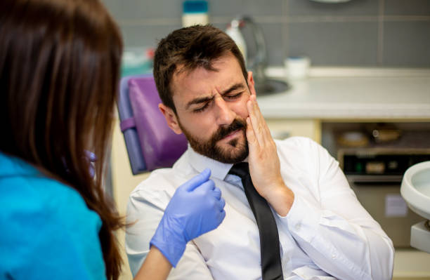 man having toothache. appointment at dentist. - dentist pain human teeth toothache imagens e fotografias de stock
